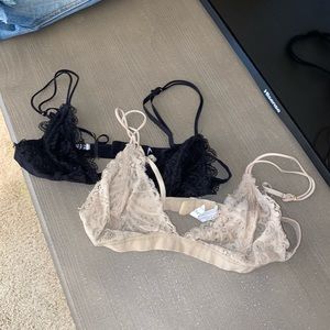 Two lace bralettes. (Come together)